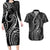 Polynesia Plumeria Lei Couples Matching Long Sleeve Bodycon Dress and Hawaiian Shirt Black Curves Motif