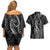 Polynesia Plumeria Lei Couples Matching Off Shoulder Short Dress and Hawaiian Shirt Black Curves Motif