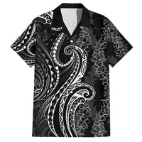 Polynesia Plumeria Lei Family Matching Long Sleeve Bodycon Dress and Hawaiian Shirt Black Curves Motif