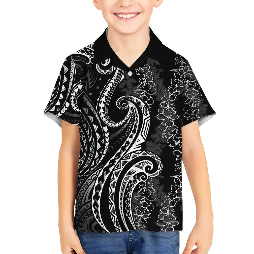 Polynesia Plumeria Lei Family Matching Long Sleeve Bodycon Dress and Hawaiian Shirt Black Curves Motif