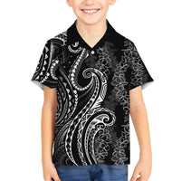 Polynesia Plumeria Lei Family Matching Long Sleeve Bodycon Dress and Hawaiian Shirt Black Curves Motif