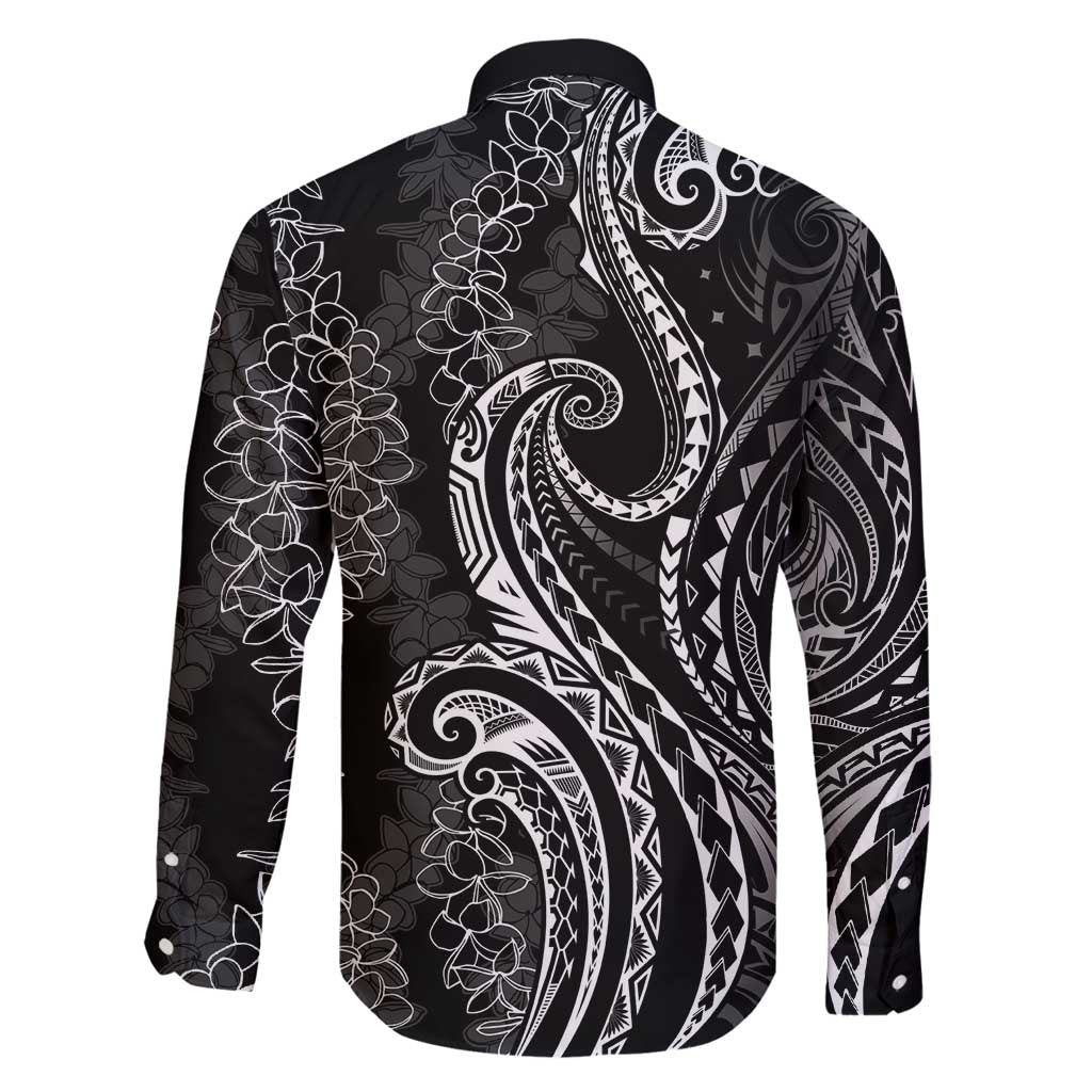 Polynesia Plumeria Lei Family Matching Off Shoulder Short Dress and Hawaiian Shirt Black Curves Motif