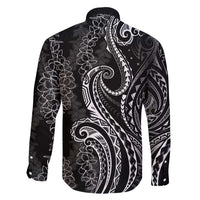 Polynesia Plumeria Lei Family Matching Off Shoulder Short Dress and Hawaiian Shirt Black Curves Motif