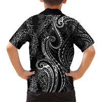 Polynesia Plumeria Lei Family Matching Short Sleeve Bodycon Dress and Hawaiian Shirt Black Curves Motif