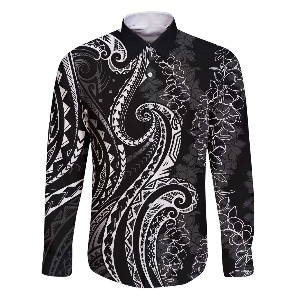 Polynesia Plumeria Lei Family Matching Short Sleeve Bodycon Dress and Hawaiian Shirt Black Curves Motif