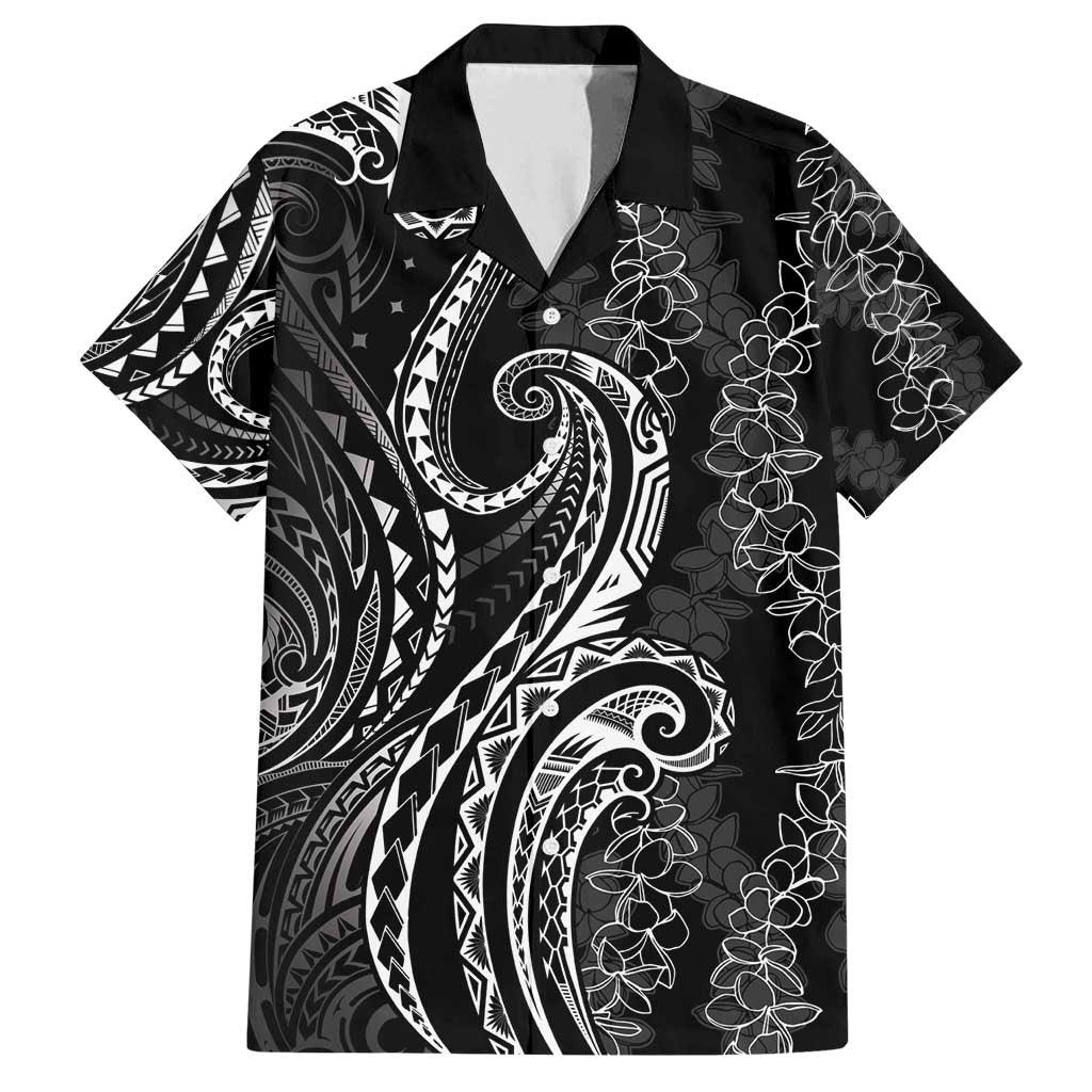 Polynesia Plumeria Lei Family Matching Tank Maxi Dress and Hawaiian Shirt Black Curves Motif