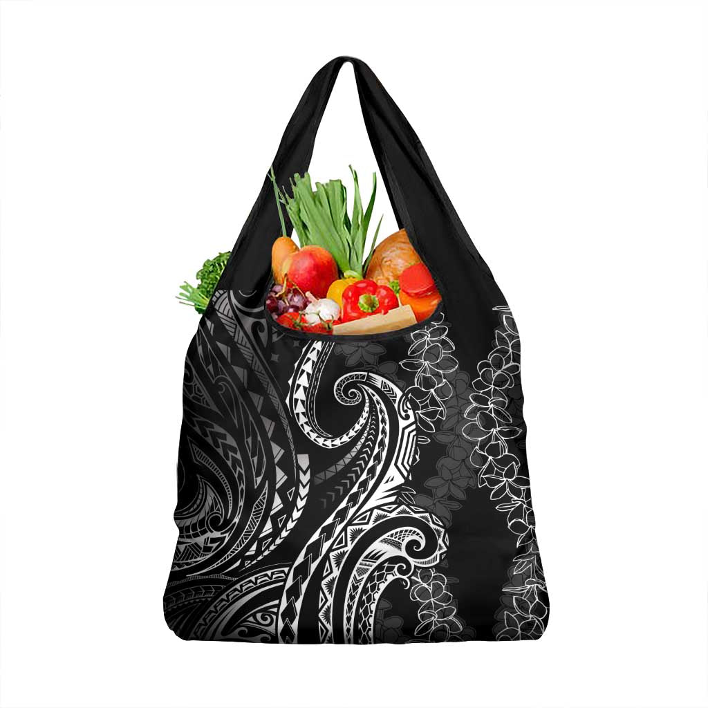 Polynesia Plumeria Lei Grocery Bag Black Curves Motif LT7 1-pack One Size Black - Polynesian Pride