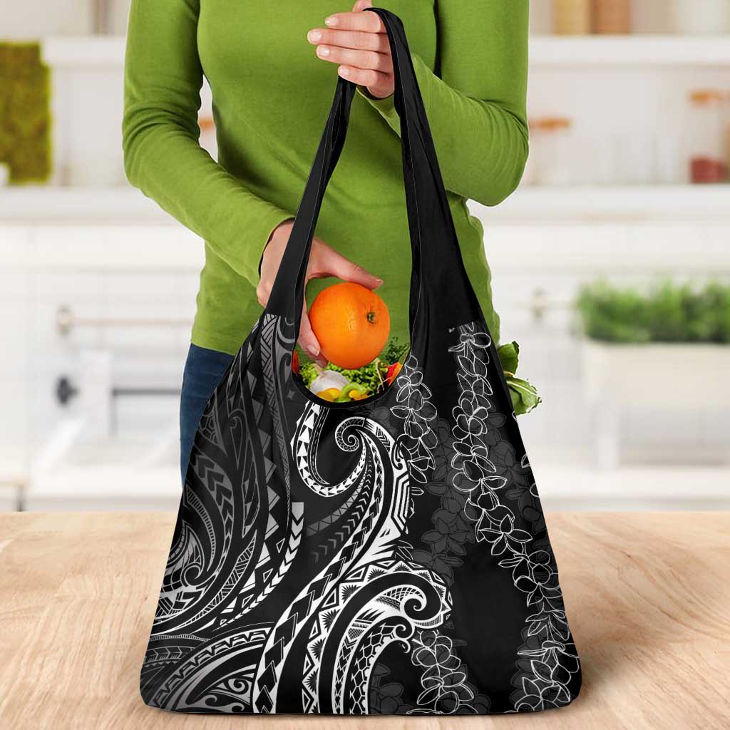 Polynesia Plumeria Lei Grocery Bag Black Curves Motif LT7 - Polynesian Pride