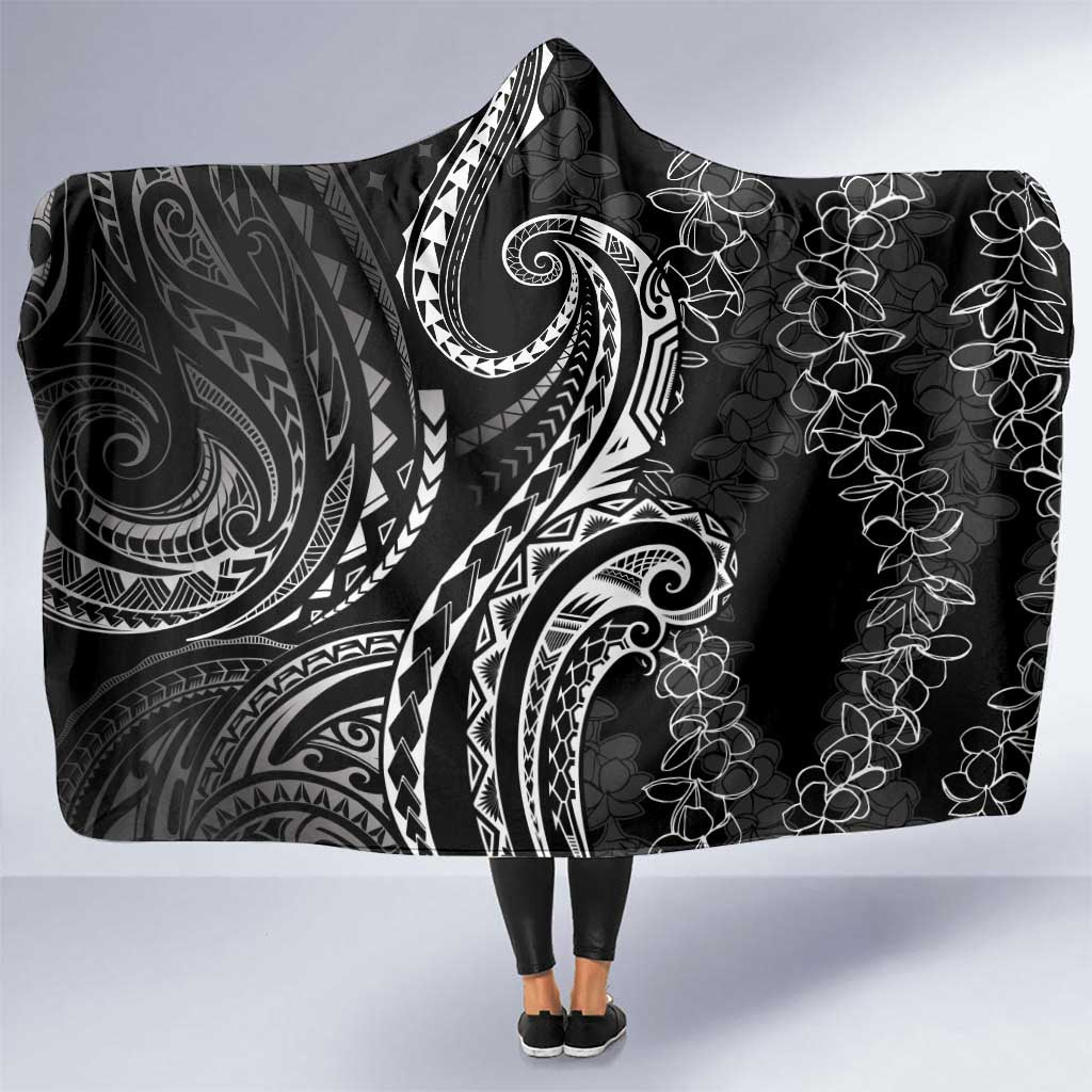 Polynesia Plumeria Lei Hooded Blanket Black Curves Motif LT7 One Size Black - Polynesian Pride