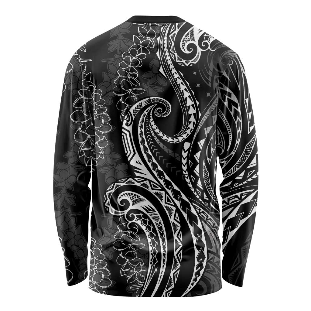 Polynesia Plumeria Lei Long Sleeve Shirt Black Curves Motif LT7 - Polynesian Pride
