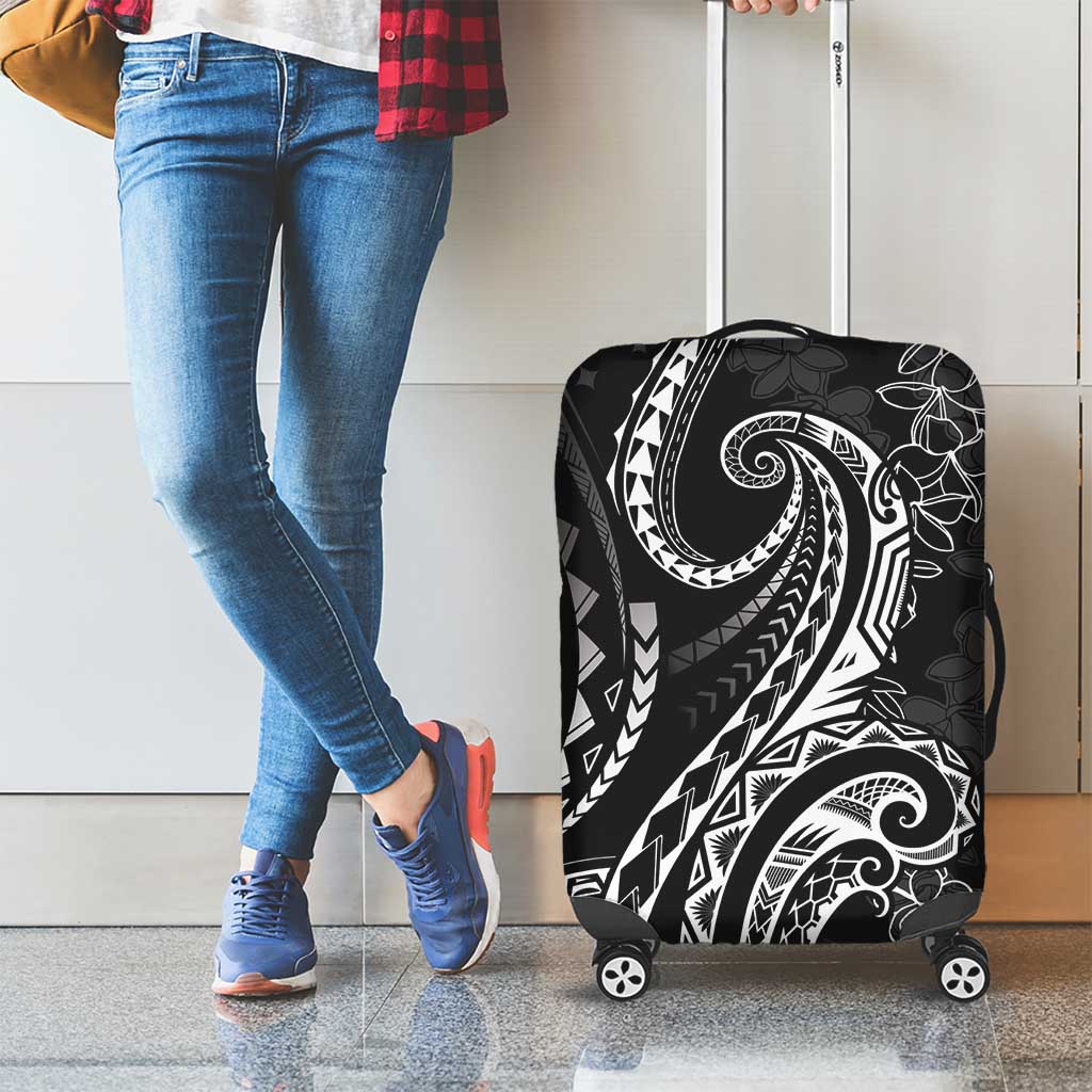 Polynesia Plumeria Lei Luggage Cover Black Curves Motif