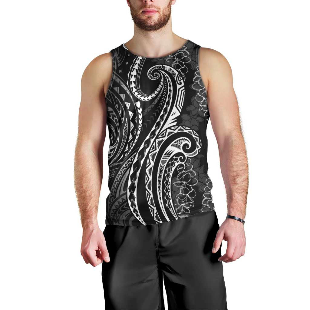 Polynesia Plumeria Lei Men Tank Top Black Curves Motif LT7 - Polynesian Pride