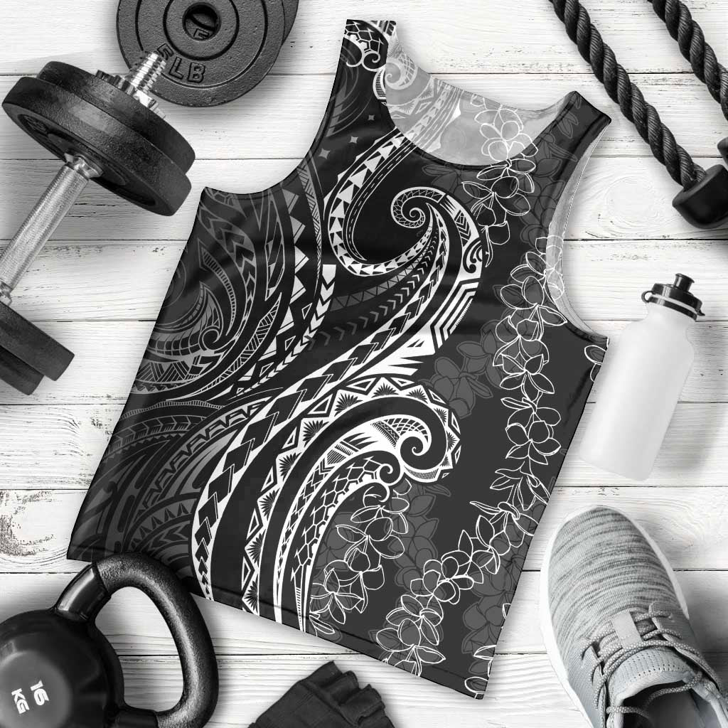 Polynesia Plumeria Lei Men Tank Top Black Curves Motif LT7 - Polynesian Pride
