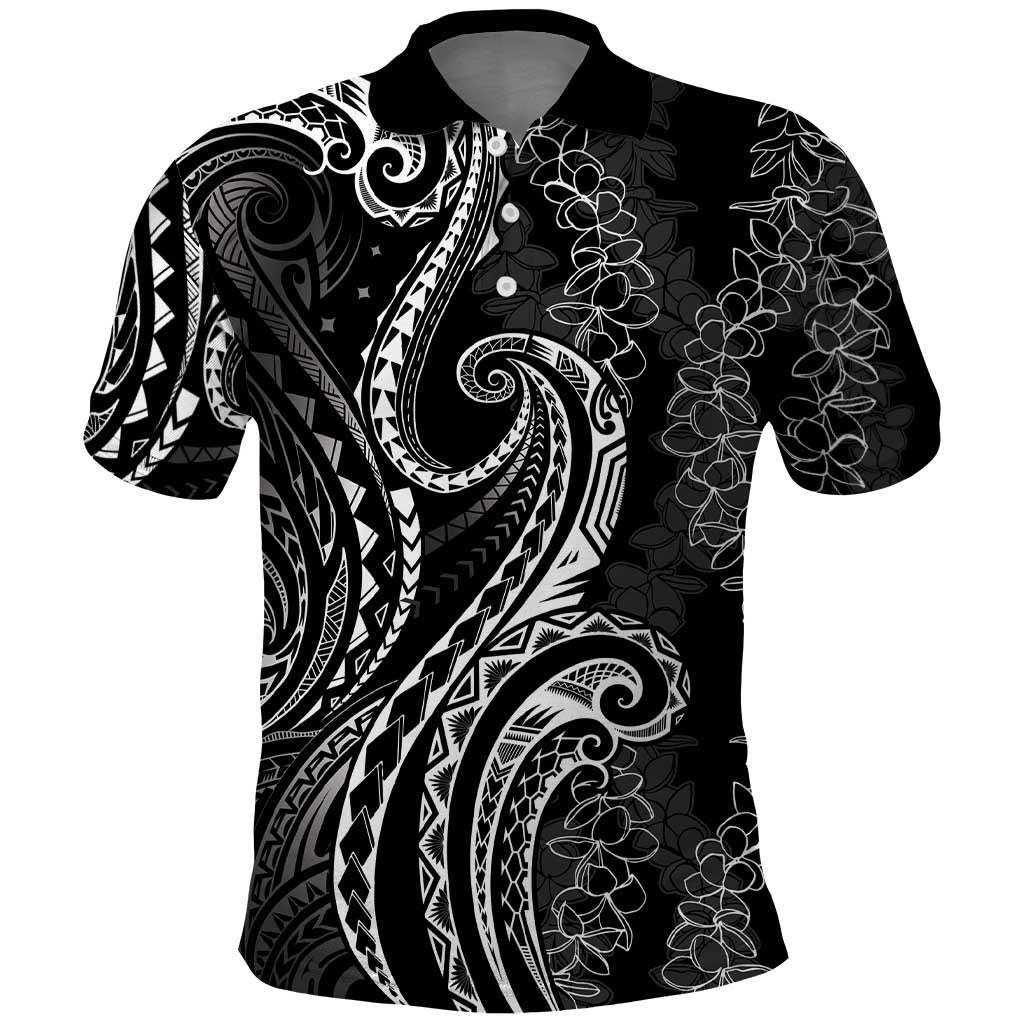 Polynesia Plumeria Lei Polo Shirt Black Curves Motif