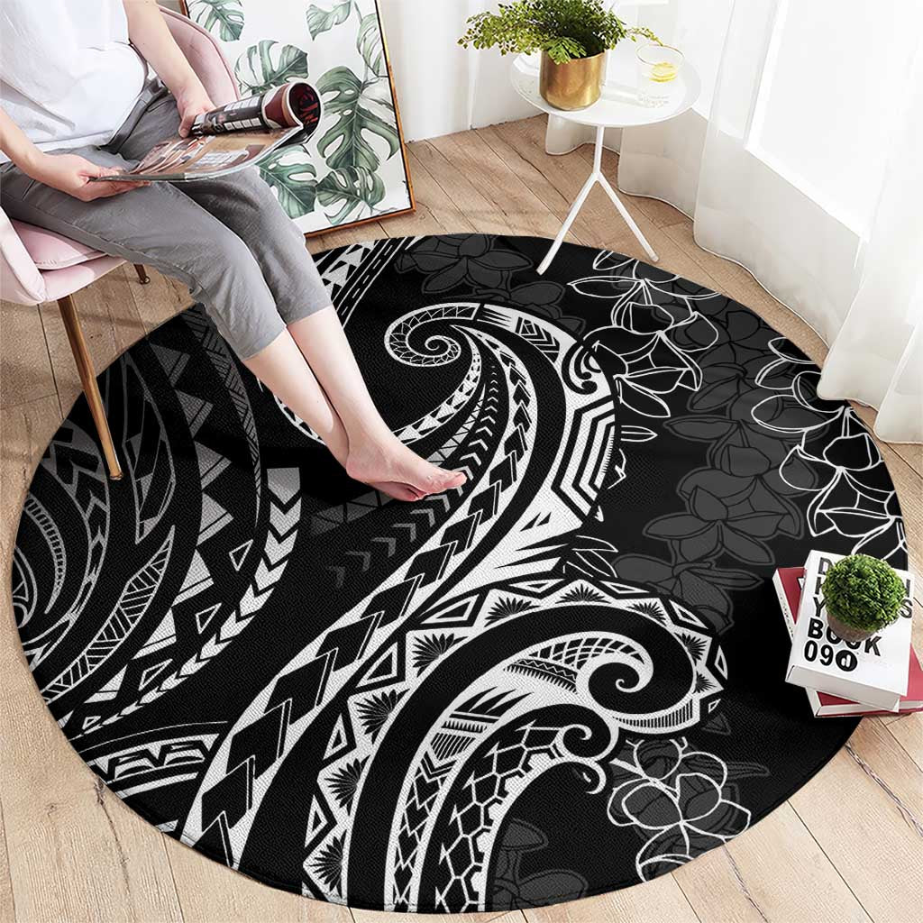 Polynesia Plumeria Lei Round Carpet Black Curves Motif