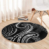 Polynesia Plumeria Lei Round Carpet Black Curves Motif