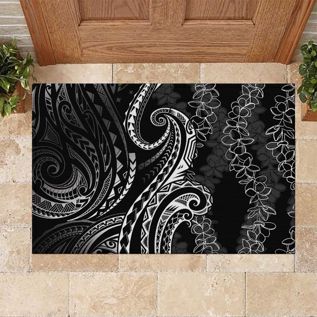 Polynesia Plumeria Lei Rubber Doormat Black Curves Motif LT7 Black - Polynesian Pride