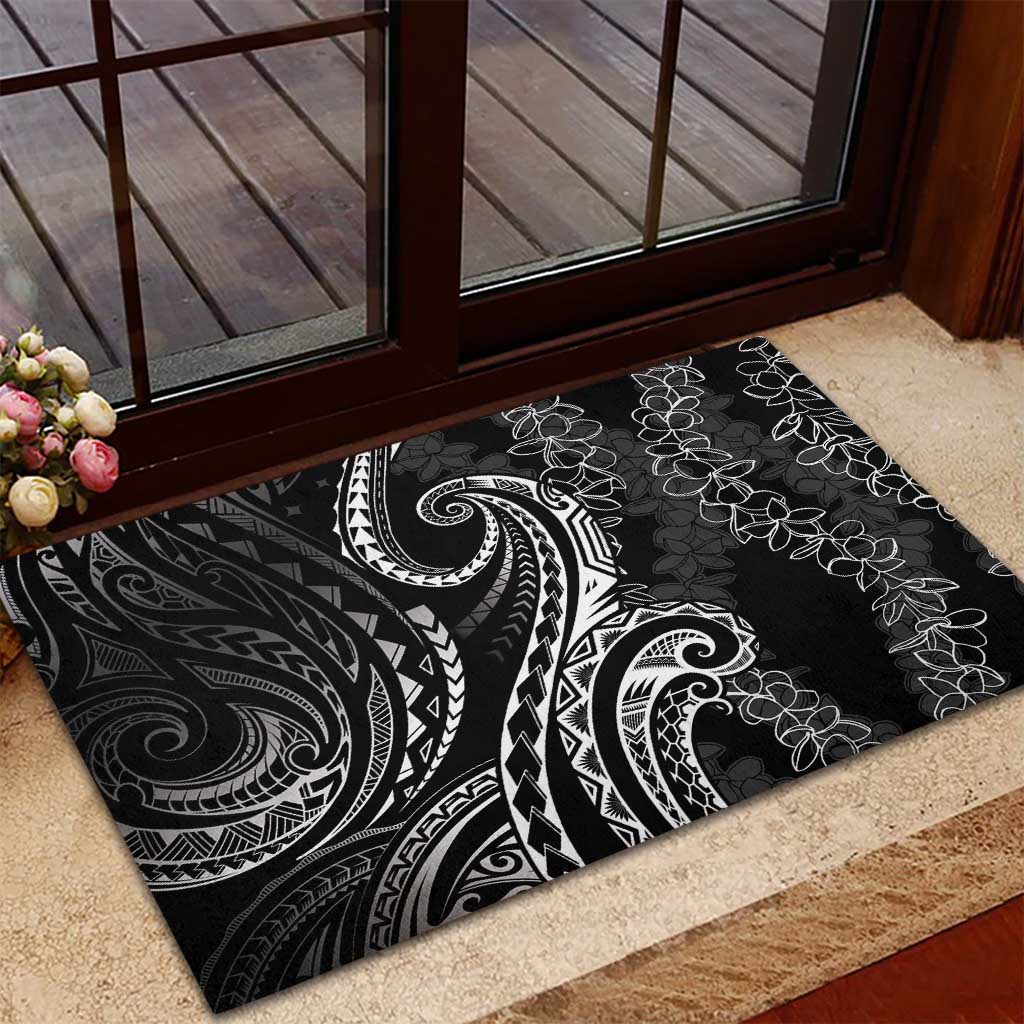 Polynesia Plumeria Lei Rubber Doormat Black Curves Motif LT7 - Polynesian Pride