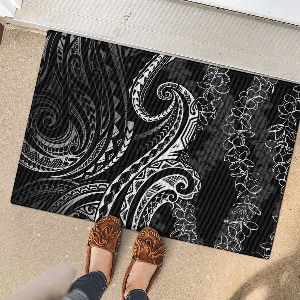 Polynesia Plumeria Lei Rubber Doormat Black Curves Motif LT7 - Polynesian Pride