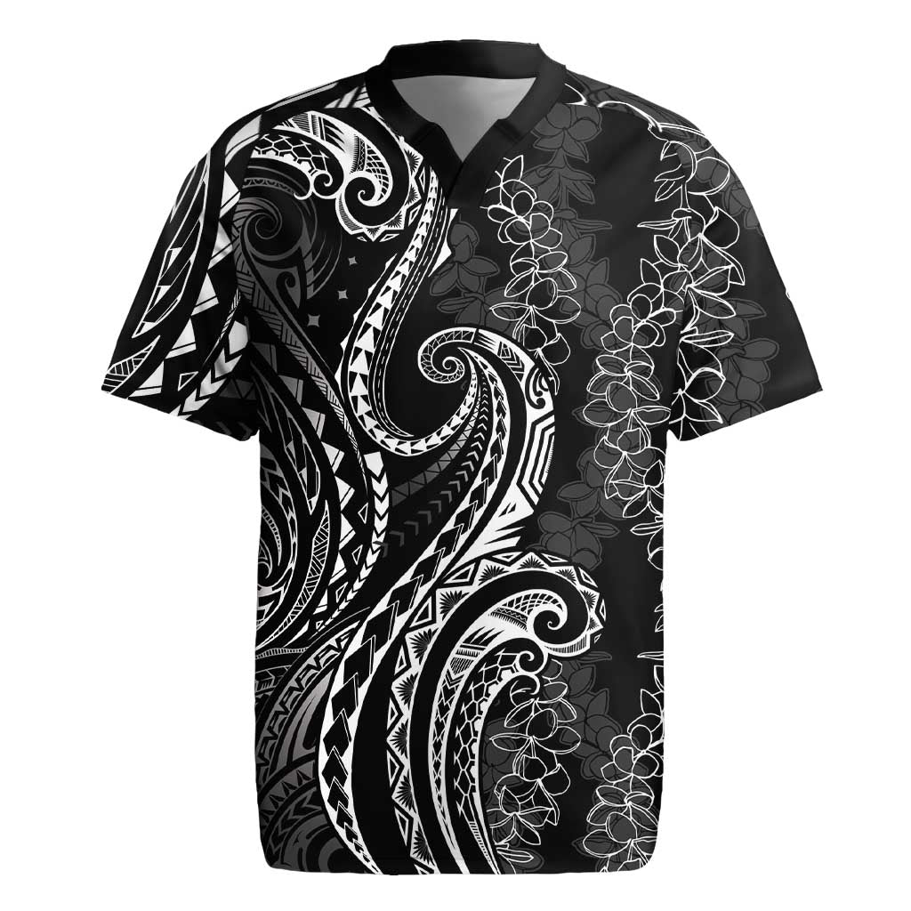Polynesia Plumeria Lei Rugby Jersey Black Curves Motif