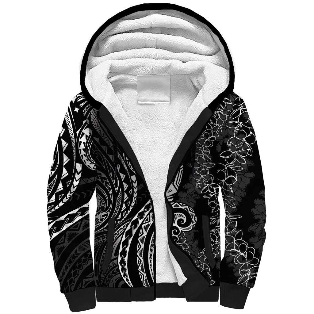 Polynesia Plumeria Lei Sherpa Hoodie Black Curves Motif LT7 Unisex Black - Polynesian Pride