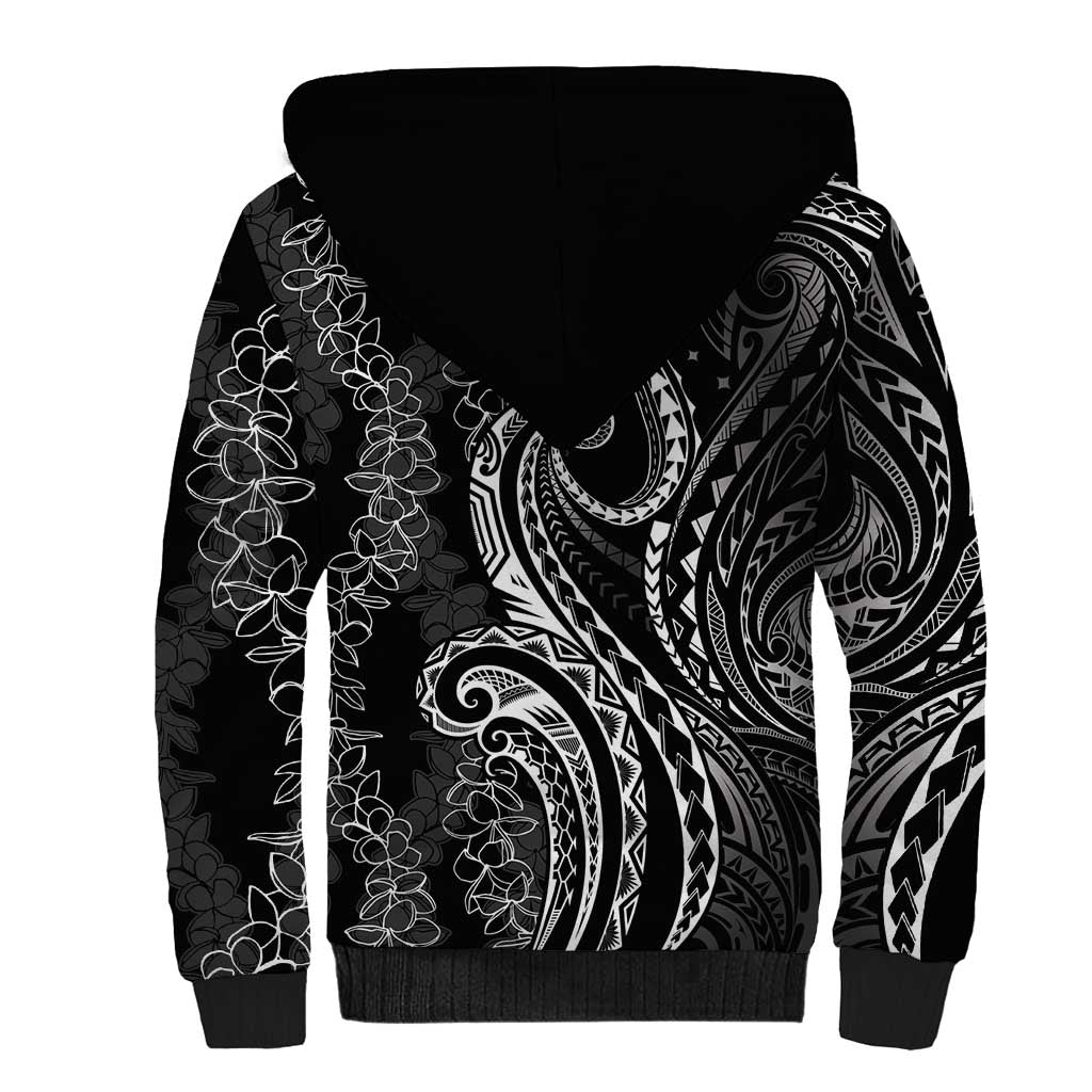 Polynesia Plumeria Lei Sherpa Hoodie Black Curves Motif LT7 - Polynesian Pride