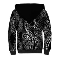 Polynesia Plumeria Lei Sherpa Hoodie Black Curves Motif LT7 - Polynesian Pride