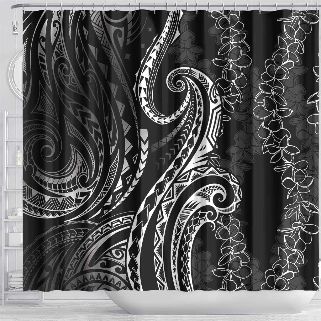Polynesia Plumeria Lei Shower Curtain Black Curves Motif