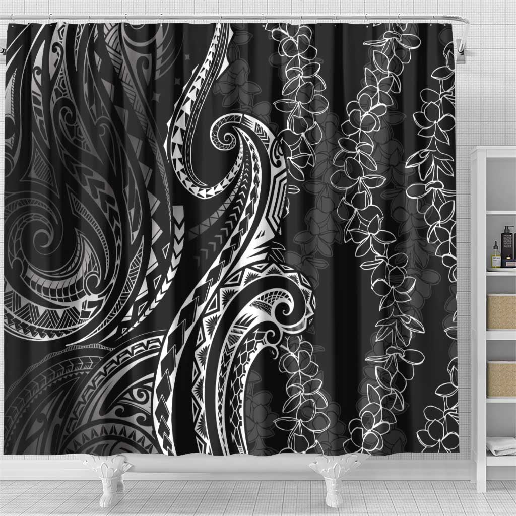 Polynesia Plumeria Lei Shower Curtain Black Curves Motif