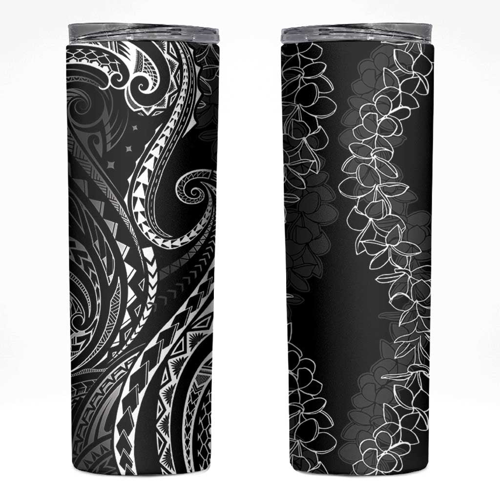 Polynesia Plumeria Lei Skinny Tumbler Black Curves Motif