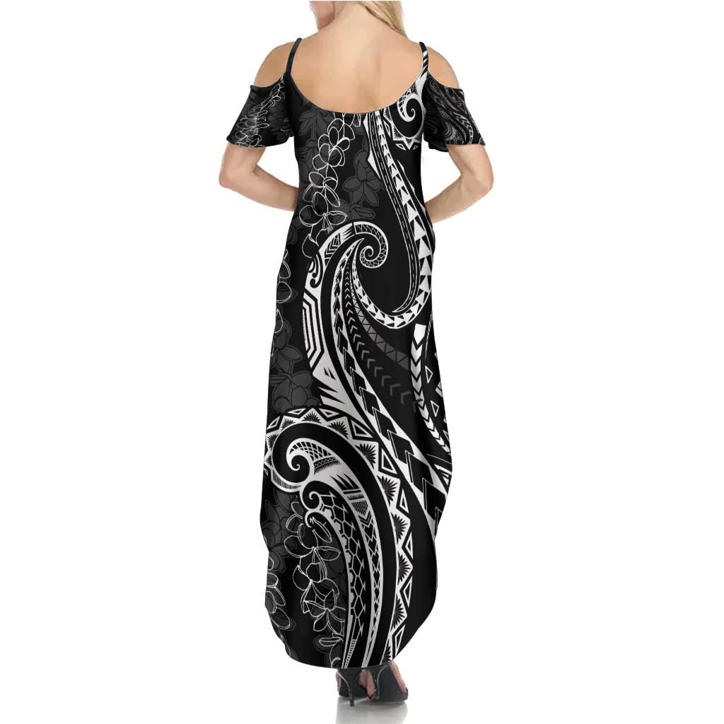 Polynesia Plumeria Lei Summer Maxi Dress Black Curves Motif