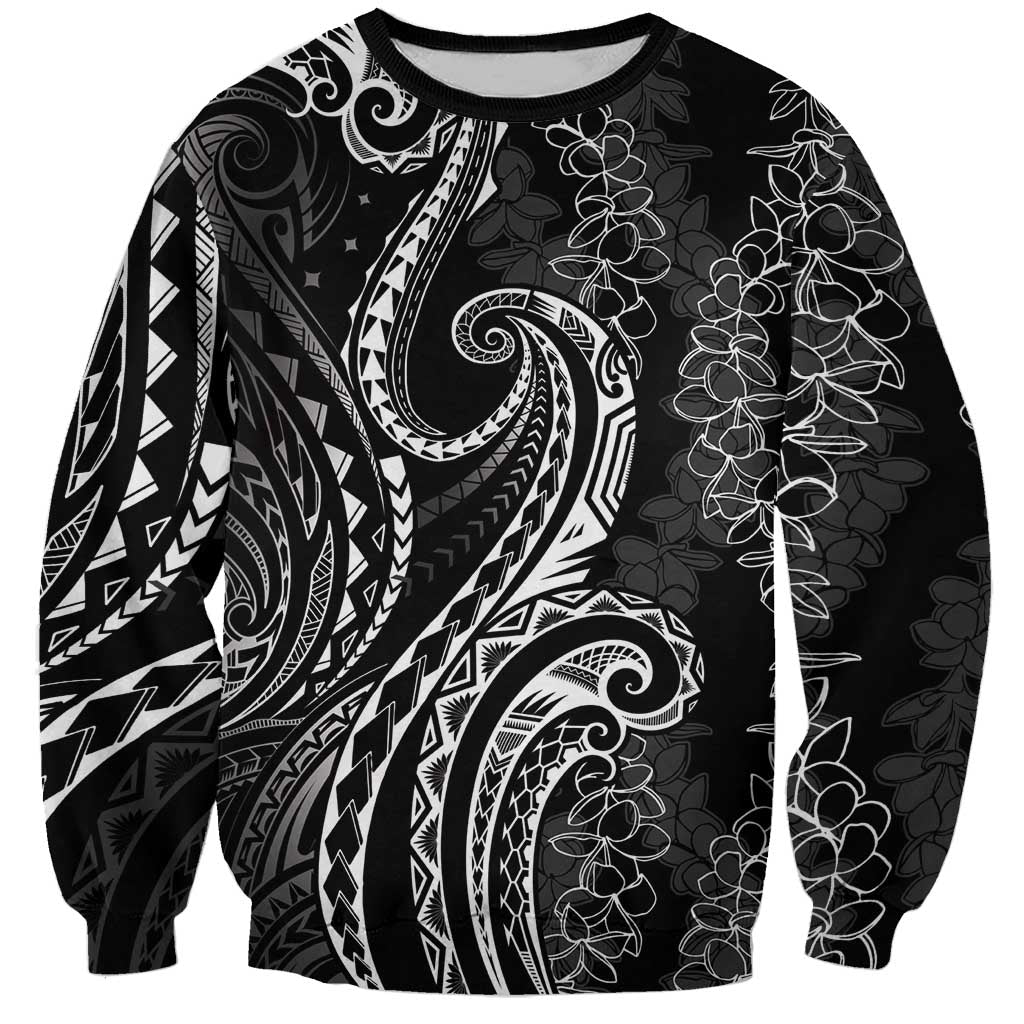 Polynesia Plumeria Lei Sweatshirt Black Curves Motif LT7 Unisex Black - Polynesian Pride