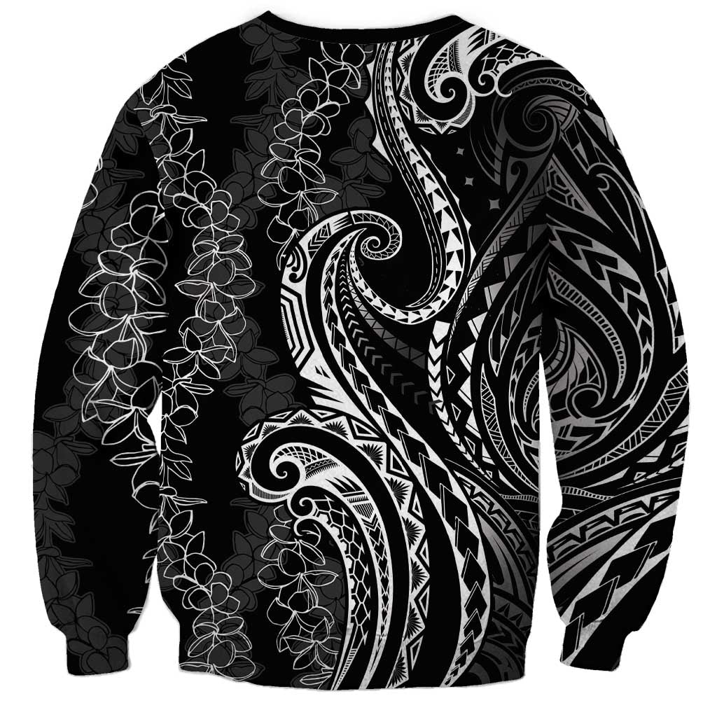 Polynesia Plumeria Lei Sweatshirt Black Curves Motif LT7 - Polynesian Pride