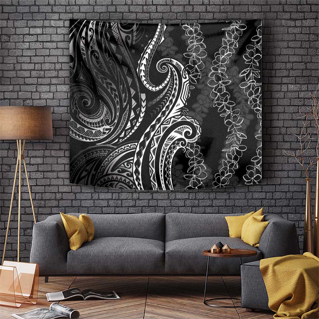 Polynesia Plumeria Lei Tapestry Black Curves Motif