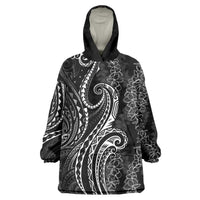 Polynesia Plumeria Lei Wearable Blanket Hoodie Black Curves Motif LT7 One Size Black - Polynesian Pride