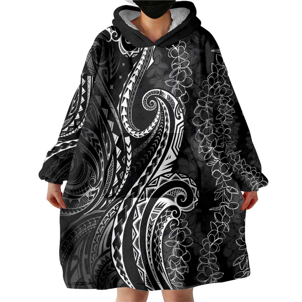 Polynesia Plumeria Lei Wearable Blanket Hoodie Black Curves Motif LT7 - Polynesian Pride