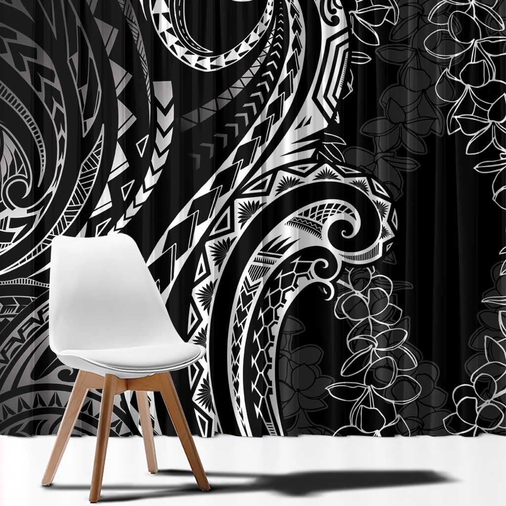 Polynesia Plumeria Lei Window Curtain Black Curves Motif
