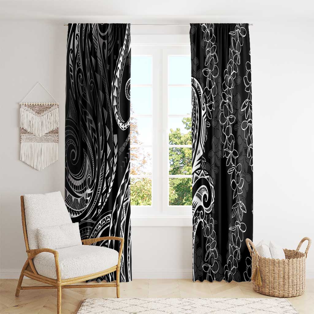 Polynesia Plumeria Lei Window Curtain Black Curves Motif