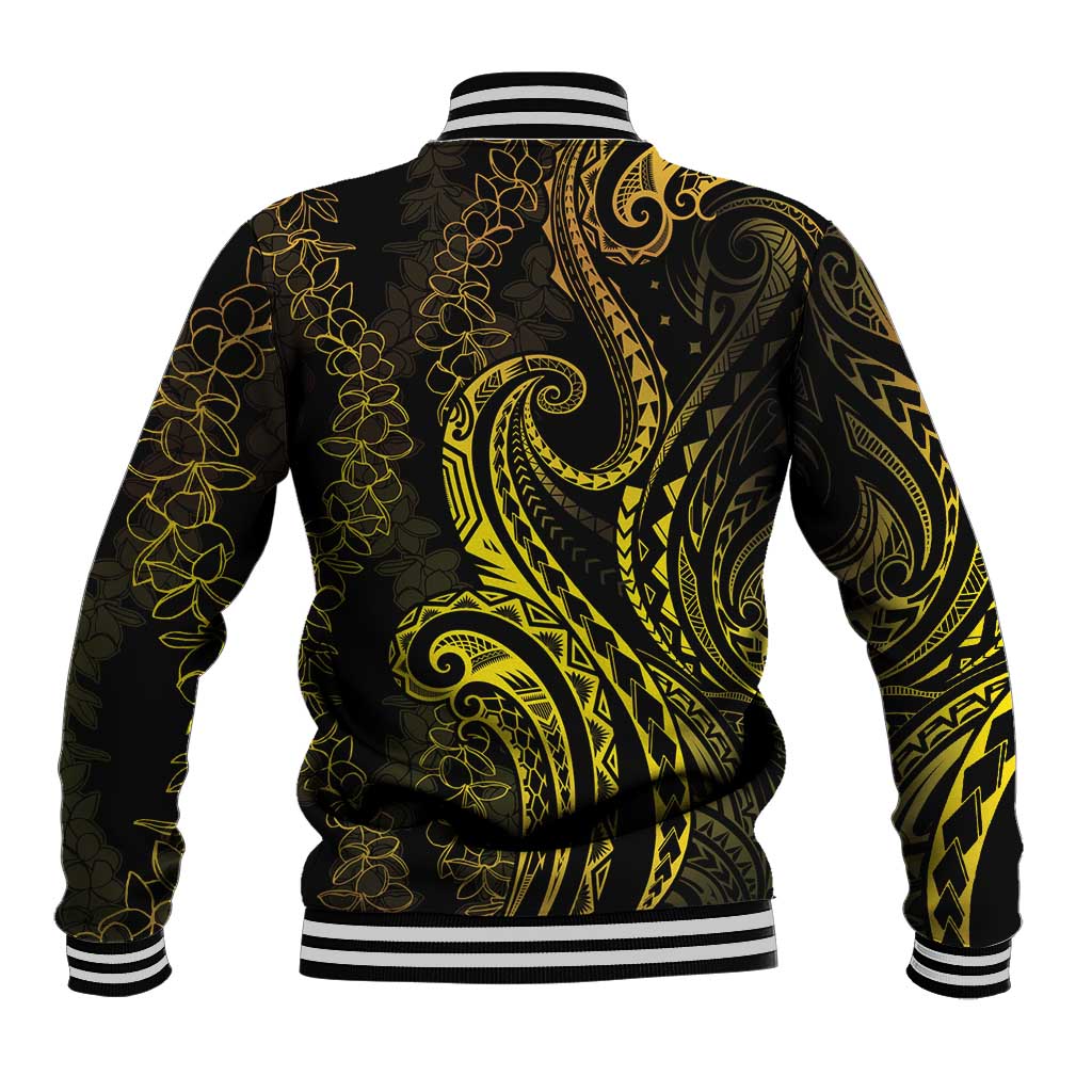 Polynesia Plumeria Lei Baseball Jacket Black Gold Curves Motif LT7 - Polynesian Pride