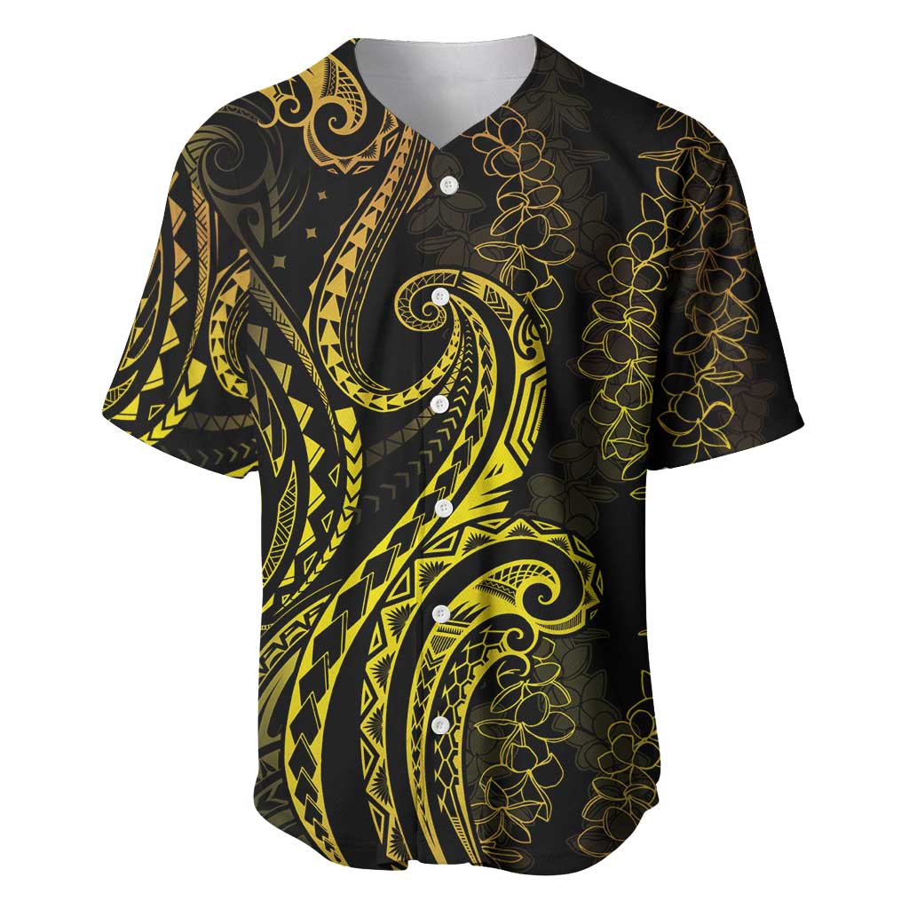 Polynesia Plumeria Lei Baseball Jersey Black Gold Curves Motif