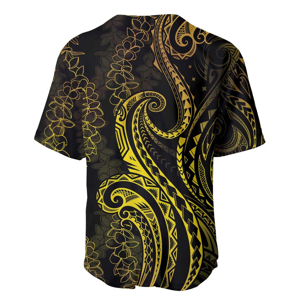 Polynesia Plumeria Lei Baseball Jersey Black Gold Curves Motif