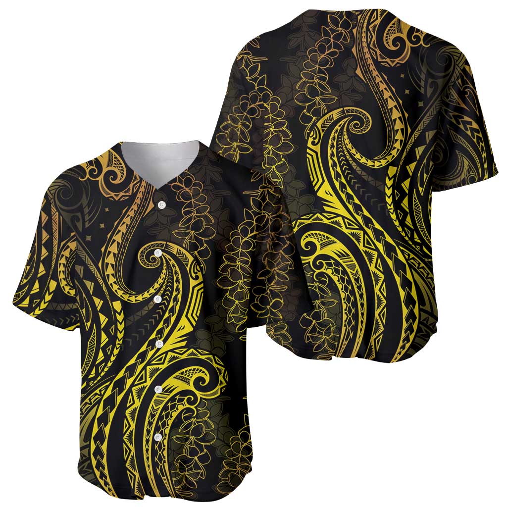Polynesia Plumeria Lei Baseball Jersey Black Gold Curves Motif