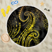 Polynesia Plumeria Lei Beach Blanket Black Gold Curves Motif LT7 One Size 150cm Gold - Polynesian Pride