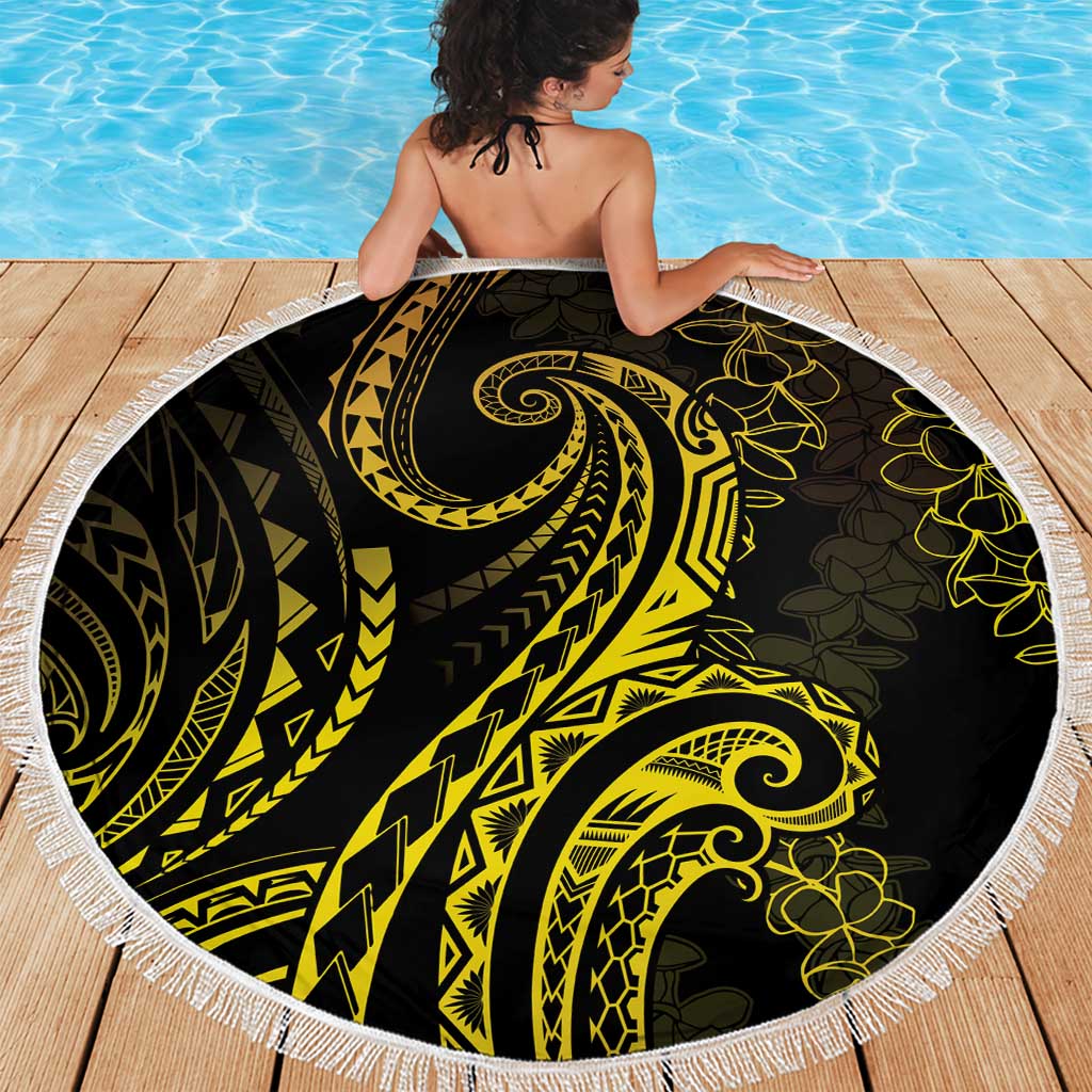 Polynesia Plumeria Lei Beach Blanket Black Gold Curves Motif LT7 - Polynesian Pride