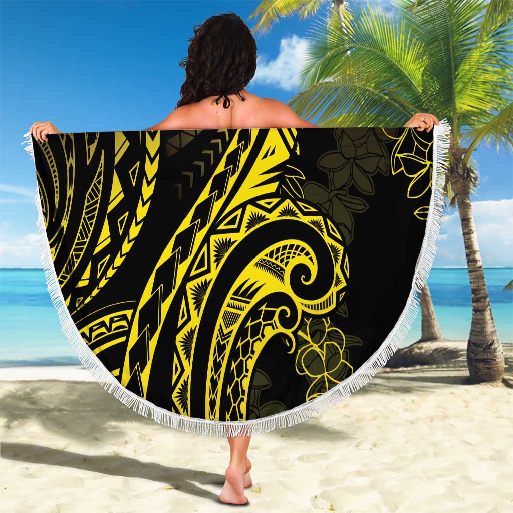 Polynesia Plumeria Lei Beach Blanket Black Gold Curves Motif LT7 - Polynesian Pride