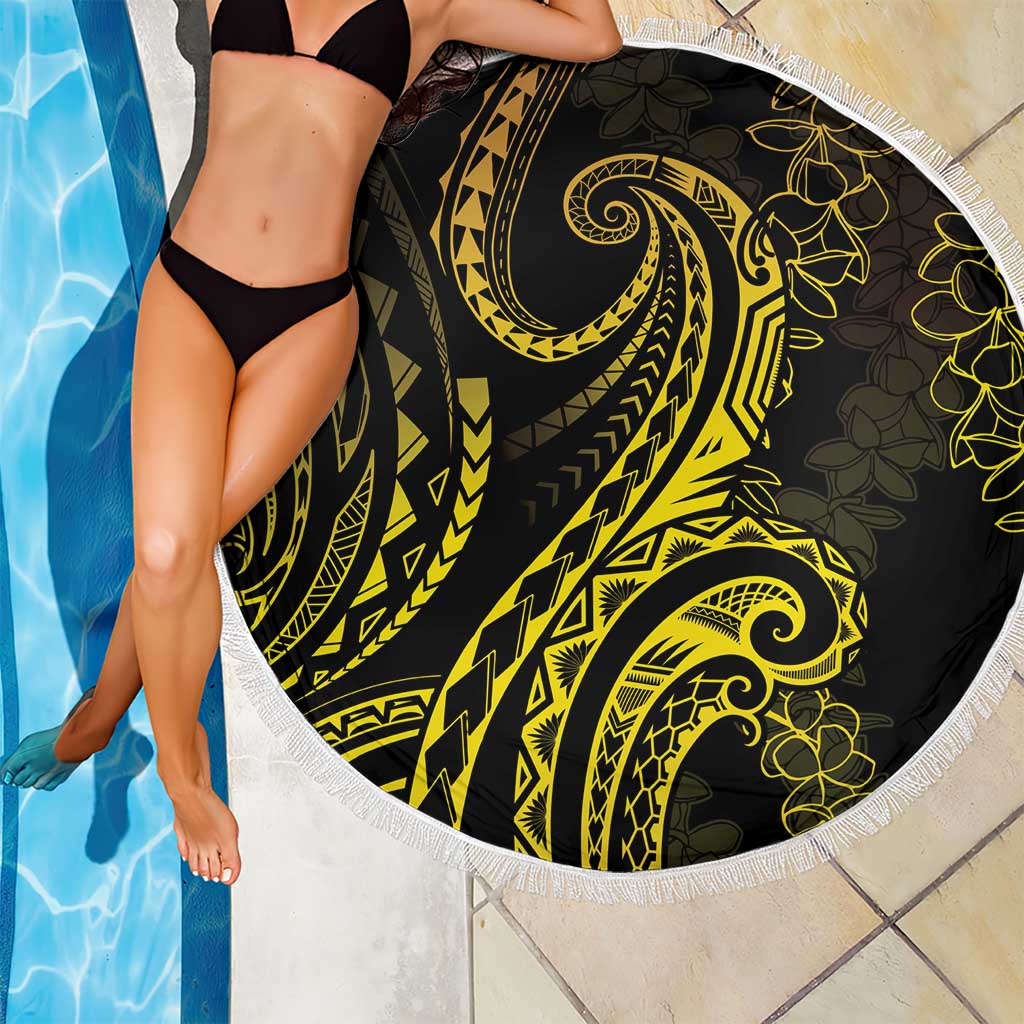 Polynesia Plumeria Lei Beach Blanket Black Gold Curves Motif LT7 - Polynesian Pride