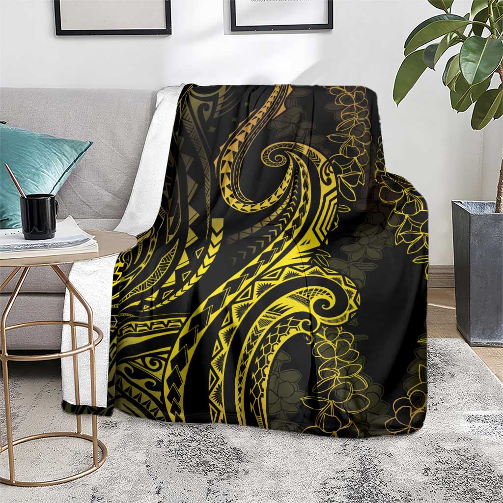 Polynesia Plumeria Lei Blanket Black Gold Curves Motif