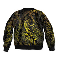 Polynesia Plumeria Lei Bomber Jacket Black Gold Curves Motif