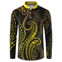 Polynesia Plumeria Lei Button Sweatshirt Black Gold Curves Motif LT7 Gold - Polynesian Pride
