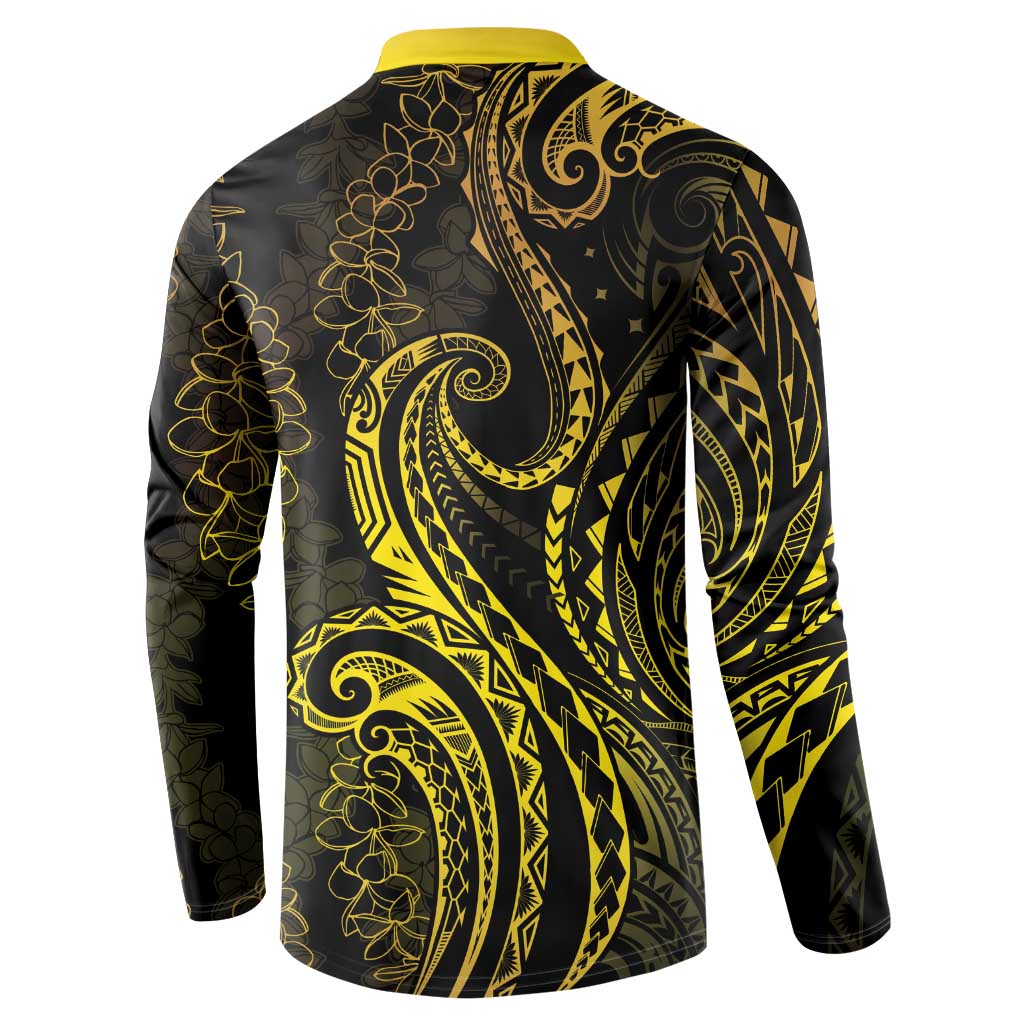 Polynesia Plumeria Lei Button Sweatshirt Black Gold Curves Motif LT7 - Polynesian Pride